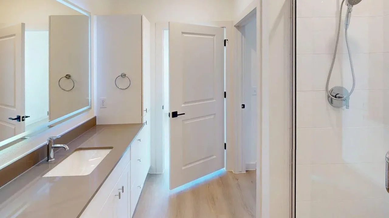 Bathroom of the finished A1 one bedroom at The Parker
