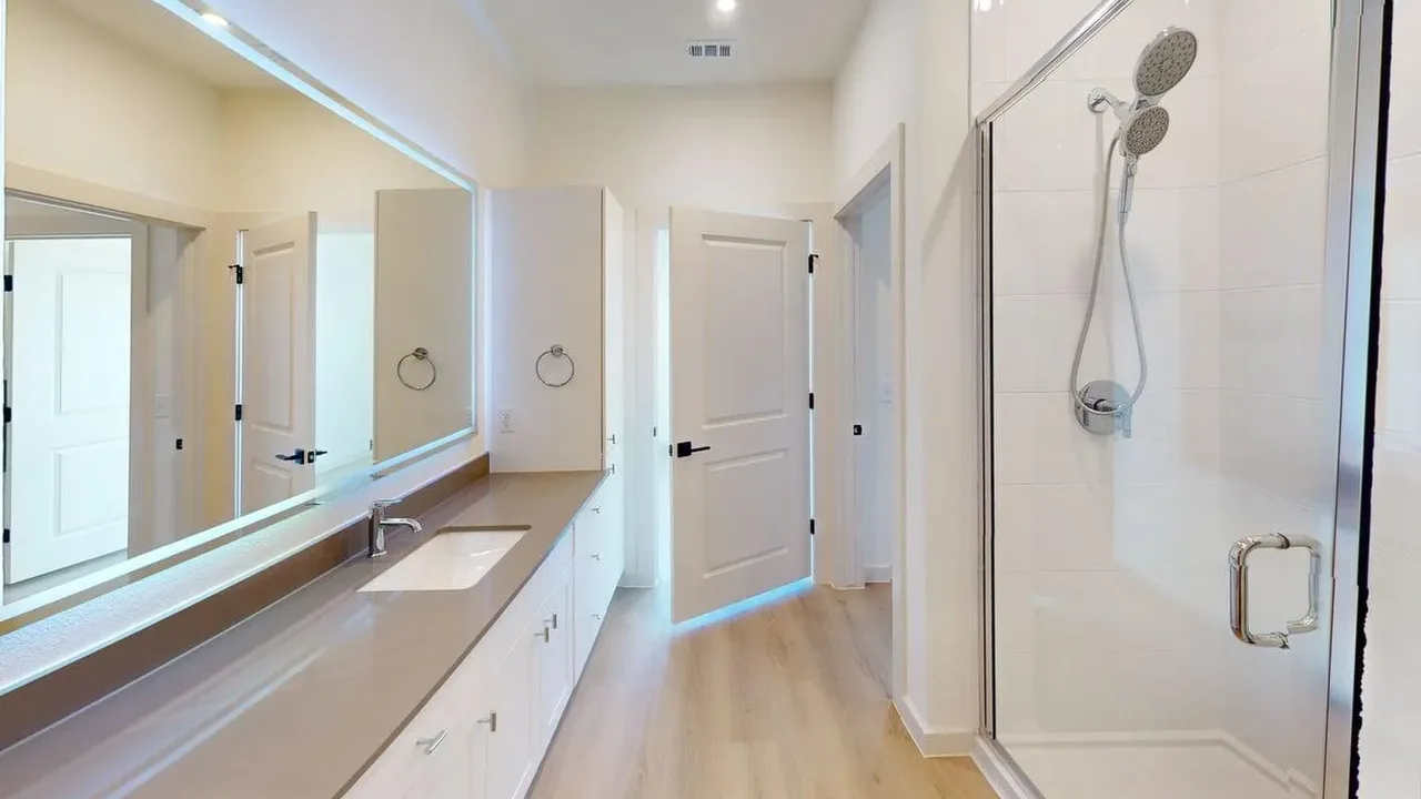 Bathroom of the finished A1 one bedroom at The Parker