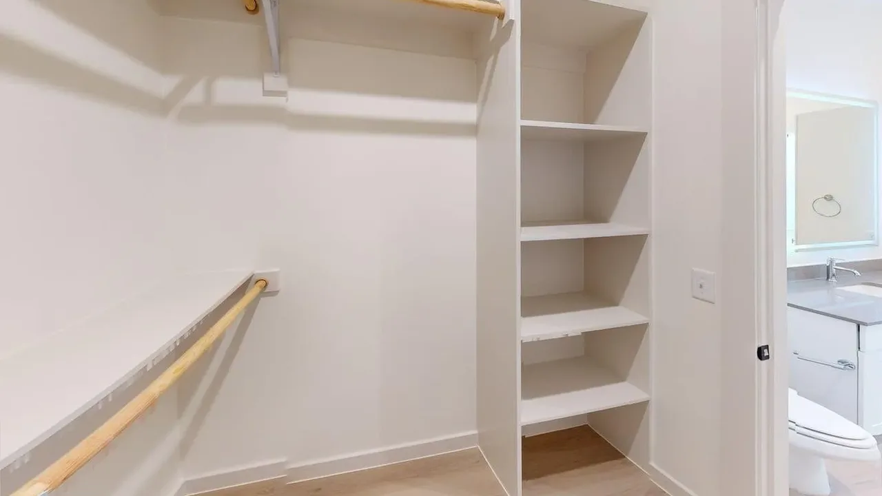 Closet of the finished A1 one bedroom at The Parker