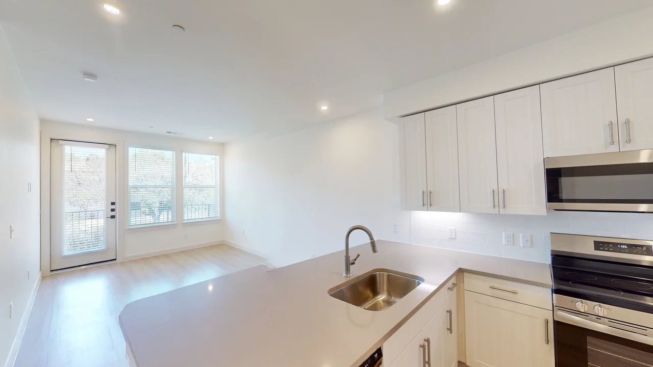 Kitchen of the finished A1 one bedroom at The Parker