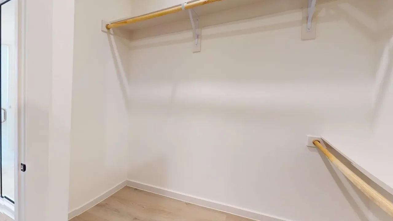 Closet of the finished B1 two bedroom at The Parker